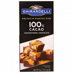 Ghirardelli, Шоколад высшего сорта для выпечки, 100% какао, без подсластителей, 4 унции (113,5 г)