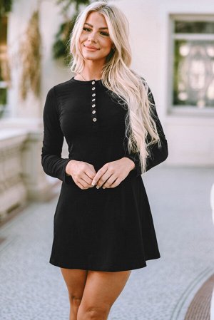Черное трикотажное платье мини с пуговицами