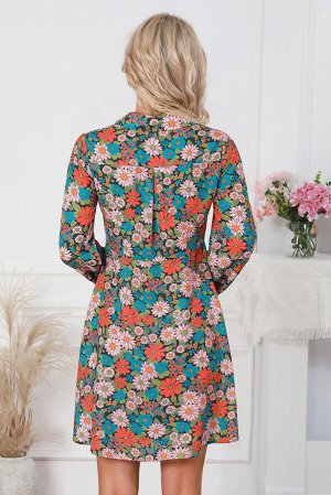 Бирюзовое платье на пуговицах с цветочным принтом