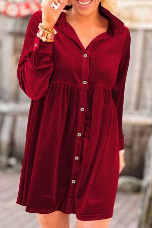 Бордовое платье-рубашка из вельвета