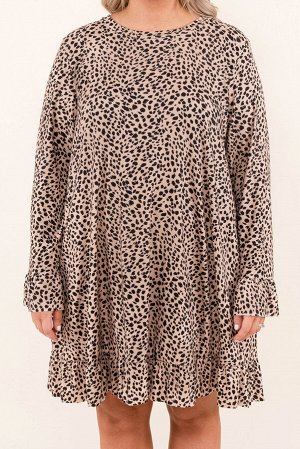 Бежевое леопардовове платье плюс сайз с длинным рукавом