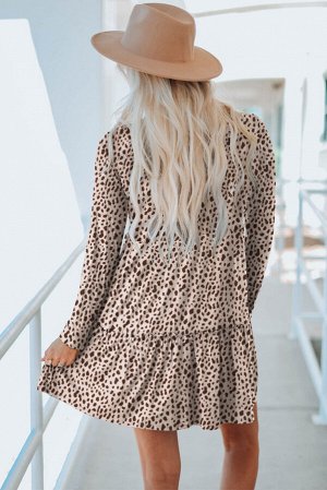 VitoRicci Леопардовое многоярусное платье мини с длинным рукавом