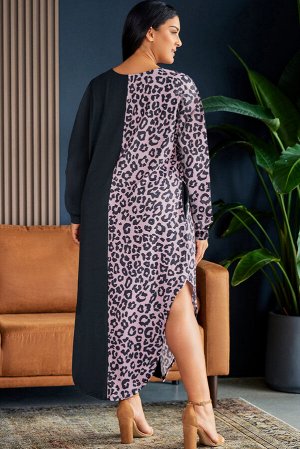 Черное леопардовое платье плюс сайз длины макси