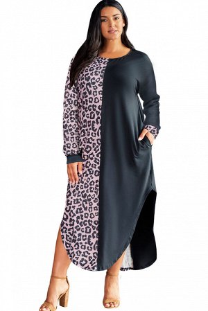 VitoRicci Черное леопардовое платье плюс сайз длины макси