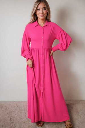 Розовое платье макси свободного кроя с пузырчатым рукавом