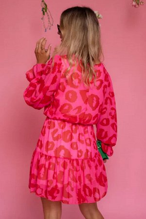 VitoRicci Розовое леопардовое платье мини с объемным рукавом
