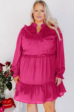 VitoRicci Розовое платье плюс сайз с рюшами и объемным рукавом