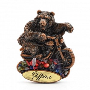 Магнит с самоцветами "Медведь на мотоцикле малый" 50*65мм