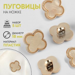 Набор пуговиц на ножке, 18 x 18 мм, 5 шт, цвет перламутровый/золотой