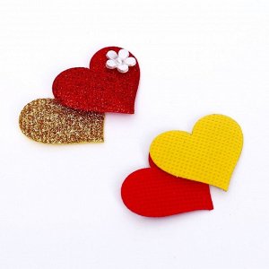 Сердечки декоративные, набор 5 шт., размер 1 шт: 5 x 3,5 см, цвет красно-золотой