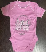 Боди с коротким рукавом для девочки (розовый) Коты в наушниках