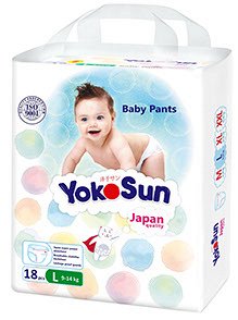 Детские одноразовые подгузники-трусики "YokoSun" размер L (9-14 кг) 18 шт