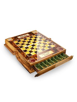 Роскошный шахматный набор из дерева и натурального янтаря «Дом Драконов»