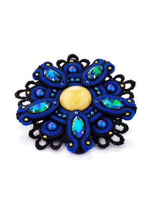 Красивая крупная брошь «Индия», украшенная кристаллами и натуральным янтарём