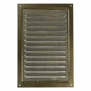 Решетка вентиляционная ZEIN Люкс РМ2030З, 200 х 300 мм, с сеткой, металлическая, золотая