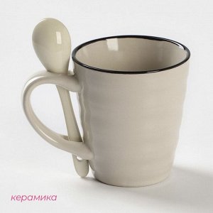 Кружка Доляна «Ноель», 280 мл, с ложкой, керамика, бежевая
