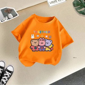 Детская футболка с принтом "Кролик и мишка", цвет оранжевый