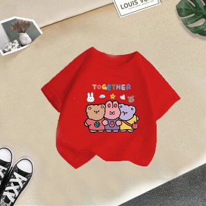 Детская футболка с принтом "Кролик и мишка", цвет красный