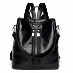 Стильный чёрный женский рюкзак-сумка теснение кожа рептилии
