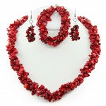 Комплект коралл красный Василиса, галька 3х, короткие 45см