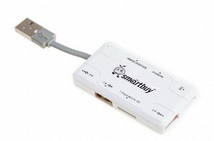 Картридер + Хаб Smartbuy 750, USB 2.0 3 порта+SD/microSD/MS/M2 Combo, белый (SBRH-750-W)