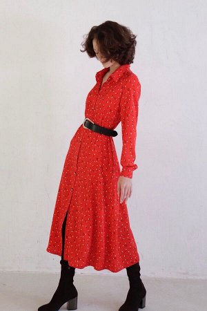 Платье-рубашка удлинённое красное