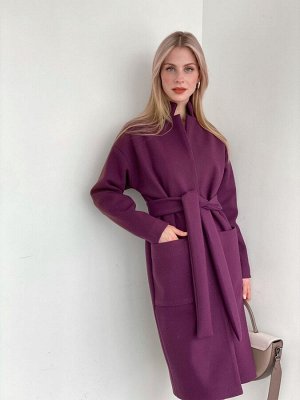 3973 Пальто в цвете lilac grey с накладными карманами (остаток: 48)