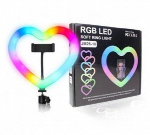 Цветная Кольцевая LED RGB лампа сердце 26 см RGB MJ26 для фото и видеосъемки работы