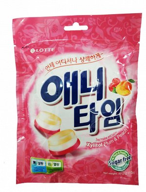 Леденцы Lotte Anytime Plum & Peach Слива и персик (без сахара ) 60 гр