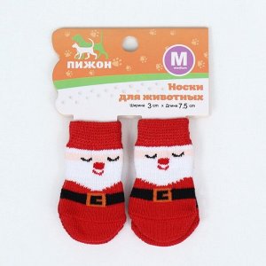 Носки нескользящие для животных "Дед Мороз", размер M (3/4 * 7,5 см), набор 4 шт