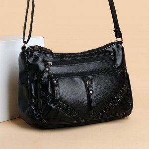 Женская сумка через плечо, сумка-мессенджер, экокожа, цвет черный, 26 х 18 х 12 см.