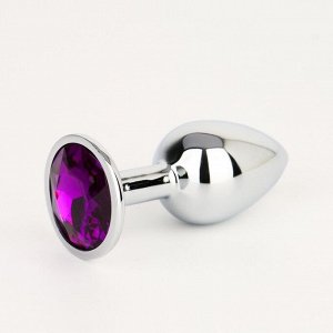 Анальная пробка Оки-Чпоки, серебряная, кристалл фиолетовый, D = 28 мм