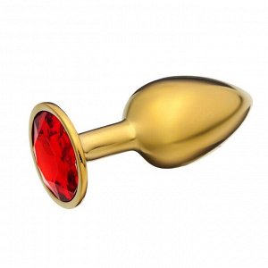 Анальная пробка Оки-Чпоки, золотая, кристалл красный, D = 27 мм