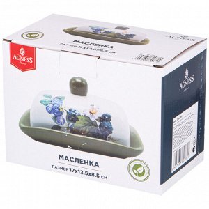 Масленка МАСЛЕНКА AGNESS "УРОЖАЙ" 17*12,5*8 СМ (КОР=24ШТ.) 
Материал: Керамика