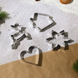 Формочки для выпечки печенья «Рождество» 4 шт., в наборе лопатка силиконовая