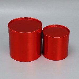 Набор новогодних подарочных коробок 2в1 круглые «Однотонный», красный металлик, 12 х 12, 15 х 15 см