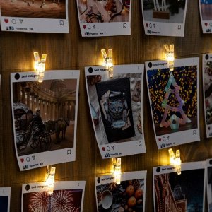 Гирлянда «Нить» 2 м роса с насадками «Прищепки», IP20, серебристая нить, 20 LED, свечение тёплое бел
