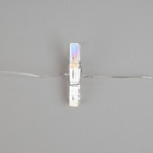Гирлянда «Нить» 2 м роса с насадками «Прищепки», IP20, серебристая нить, 20 LED, свечение тёплое бел