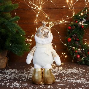 Мягкая игрушка "Снеговик в костюме с ромбиками" стоит, 15х28 см, золото