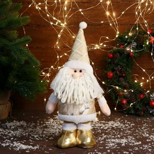 Мягкая игрушка "Дед Мороз в костюме с ромбиками, длинные ножки" стоит, 14 см, золото