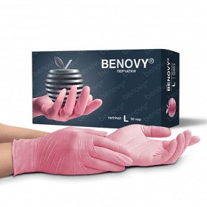 BENOVY Nitrile MultiColor, перчатки нитриловые, РОЗОВЫЕ, L, 50 пар/уп