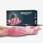 BENOVY Nitrile MultiColor, перчатки нитриловые, РОЗОВЫЕ, М, 50 пар/уп