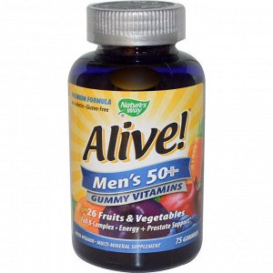 Natures Way, Alive! Жевательные мультивитамины и мультиминералы для мужчин 50+, 75 жевательных мармеладок