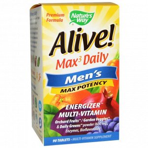 Natures Way, Alive!, Max3 Daily, максимальная мужская энергия, 90 таблеток