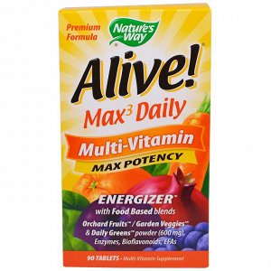 Natures Way, Alive!, Max3 Daily, мультивитаминный комплекс, 90 таблеток