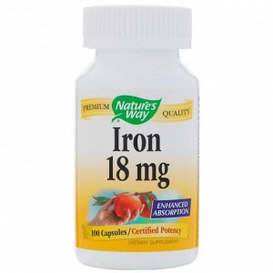 Natures Way, Iron, 18 mg, 100 Capsules