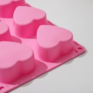 УЦЕНКА Форма силиконовая для выпечки Доляна «Сердце», 26,5?18 см, 6 ячеек, цвет розовый
