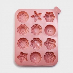 Форма силиконовая для выпечки Доляна «Цветы», 12 ячеек, 20,5?15,6?2 см, цвет розовый