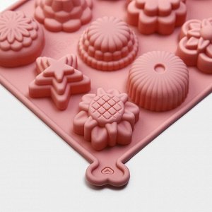 Форма для выпечки Доляна «Цветы», силикон, 12 ячеек, 20,5x15,6x2 см, цвет розовый