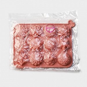 Форма для выпечки Доляна «Цветы», силикон, 12 ячеек, 20,5x15,6x2 см, цвет розовый
